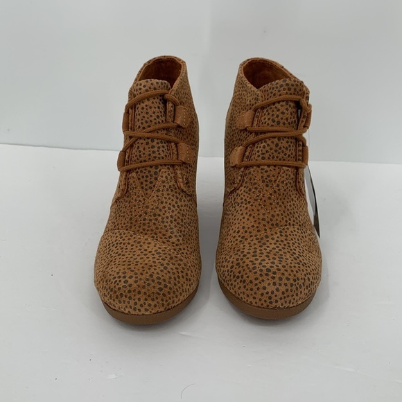 TOMS Kala wedge ankle boots booties lace-up mini Cheetah suede shoe brown 5.5 - Picture 3 of 7